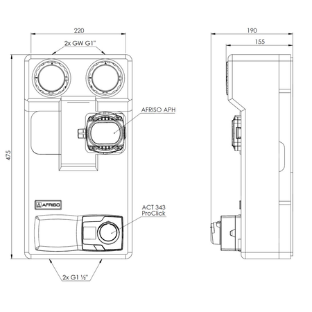Grupa pompowa AFRISO PrimoTherm 180-2 AP DN 25 3-WM-R Vario GZ x GW 1 1/2'' x 1'', z zaworem mieszającym, z izolacją, z pompą obiegową AFRISO APH 361 25-7/180 mm