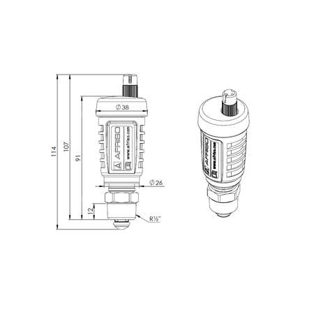 Odpowietrznik automatyczny pionowy, hybrydowy PrimoVent G3/8'' z Aquastop i zaworem stopowym, R1/2''