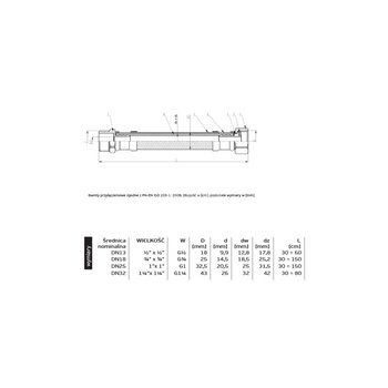 Wąż przyłączeniowy elastyczny PERFEXIM PHA-9150 DN 25, GW x GZ, 1'' x 1'', długość 600 mm