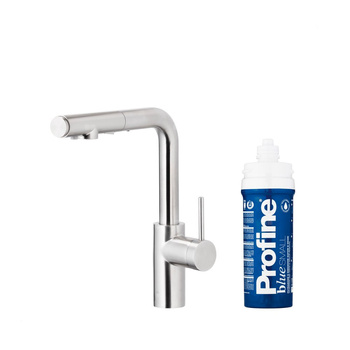 DUERO PURE BASIC PULL-OUT BATERIA KUCHENNA Z FUNKCJĄ FILTRACJI WODY I WYCIĄGANĄ WYLEWKĄ, STAL NIERDZEWNA + ZESTAW FILTRUJĄCY PROFINE BLUE S