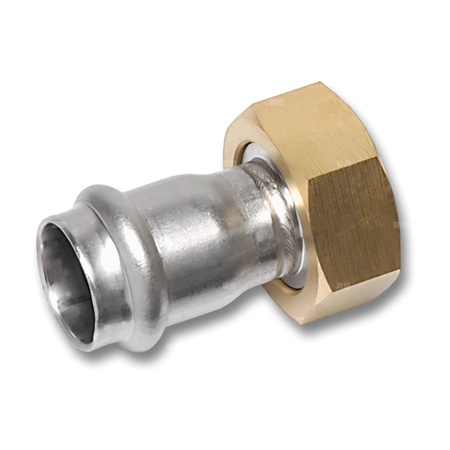 Półśrubunek SANHA NiroSan Press z uszczelką dwuczęściowy, stal nierdzewna / mosiądz, 54 mm x 2 3/8'' (zw x nz)