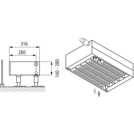Konwektor Kermi V-Kon S Typ55 BH280x316x1000mm QN2870, weiß, 6 bar, m. Abd., Vent. re