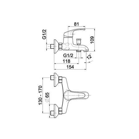 Bateria wannowa ścienna KFA Armatura KRZEM, kolor chrom