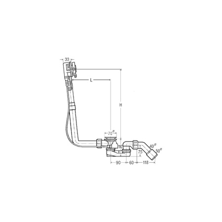 Multiplex Trio-komplet odpływowo-przelewowy jednostka funkcyjna nr wzoru 6161.52 DN: 40/50 długość cięgna Bowdena: 560 L: 100–260 H: 180–400 wanna standardowa do wanien z otworem odpływowym fi 52