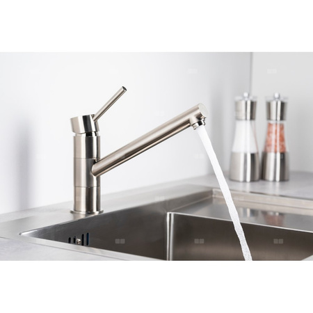 Bateria zlewozmywakowa stojąca KFA Armatura ANDRA, obrot. wylewka, kolor inox, mosiądz