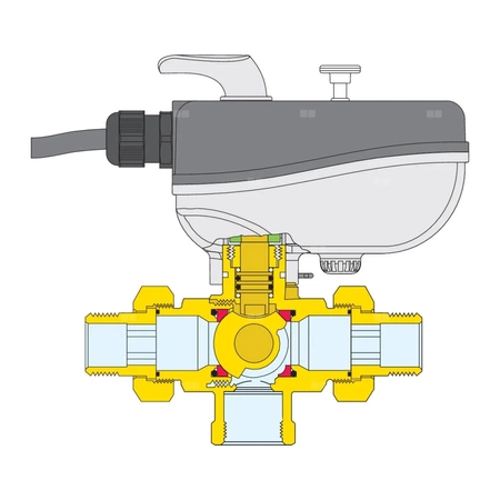Trójdrożny zawór kulowy z siłownikiem. Z izolacją dla instalacji grzewczych i chłodniczych 1 1/2", czas zadziałania 50s
