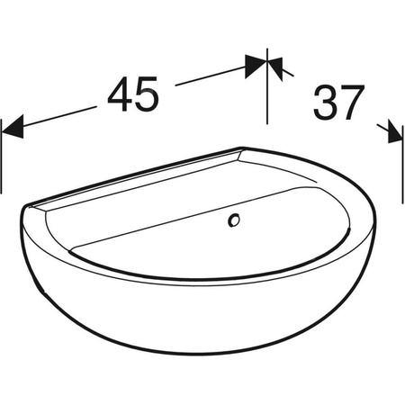 Umywalka mała Koło Rekord z asymetrycznym przelewem: 45x37cm, Otwór na baterię=Bez, Przelew=Widoczny, Biały