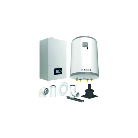 Pakiet - Kocioł gazowy jednofunkcyjny DE DIETRICH Virtuens Smart 15 kondensacyjny wiszący 2.6 - 16.3 kW + Zestaw powietrzno-spalinowy szachtowyBazowy PP/Alu fi 60/100 na fi 80 + Zasobnik c.w.uAQUAvie100
