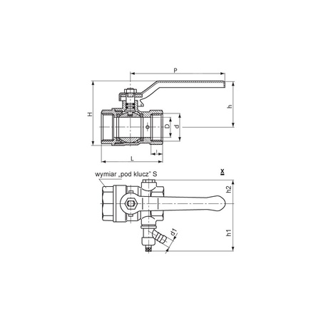 Zawór kulowy PERFEXIM 65RU mosiądz niklowany, PN25 1 1/2'' GW z zaworem spustowym, uchwyt: dźwignia