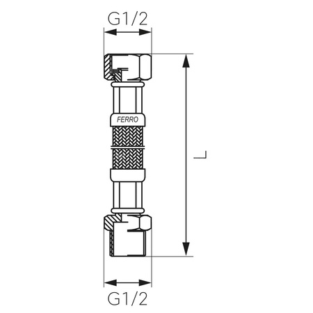 Wąż przyłączeniowy elastyczny FERRO z oplotem (stal), GW x GZ, 1/2'' x 1/2'', długość 40 mm, z uszczelką