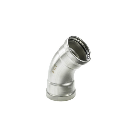 Łuk Sanpress 45' VIEGA 2326XL jednoczęściowy, stal nierdzewna / stal nierdzewna, 88,9 mm (mz x mz) z uszczelką