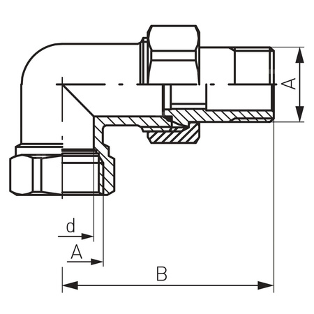 Śrubunek kątowy z oringiem 90' FERRO, mosiądz (żółty), 1'' (GW x GZ)