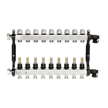Rozdzielacz do ogrzewania podłogowego AFRISO ProCalida VA 1C 9-obieg. stal nierdzewna GZ 1'' x euroconus 3/4''