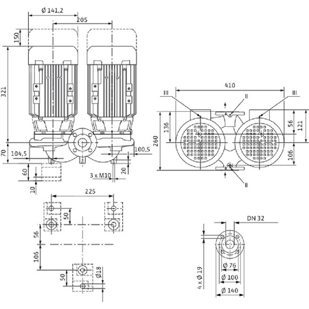 Pompa obiegowa WILO VeroTwin-DPL 32/85-0,37/2 typu in-line z silnikiem znormalizowanym 50 Hz, moc silnika 0.37kW 0.86 A 2900 obr/min, wlot Kołnierz DN 32