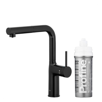 DUERO PURE MOVE PULL-OUT Bateria kuchenna z funkcją filtracji wody i wyciąganą wylewką, Czarna + Zestaw filtrujący PROFINE Silver S