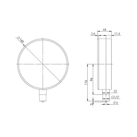 Ciśnieniomierz różnicowy AFRISO KP D401 0/10 mbar mosiądz G1/2B radialne fi 160, kl. 1.6%