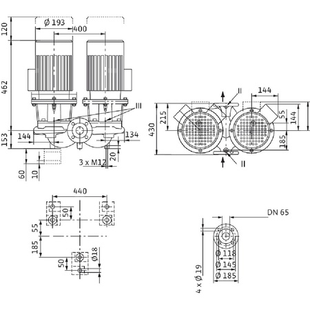 Pompa obiegowa WILO CronoTwin-DL 65/170-1,1/4-S1 typu in-line z silnikiem znormalizowanym 50 Hz, moc silnika 1.1kW 2.3 A 1450 obr/min, wlot Kołnierz DN 65