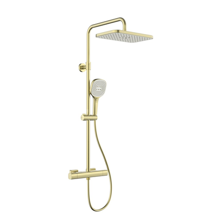 Deszczownia Malaga z baterią termostatyczną, natryskową, ścienną, PVD brushed light gold