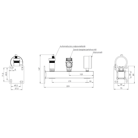Zespół przyłączeniowy AFRISO BSS 3/4'' GW x GW, max. 3 bar + wskaźnik ciśnienia