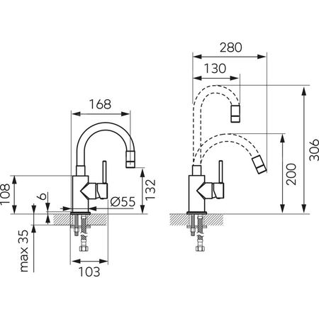 FIESTA bateria umywalkowa, czarna elastyczna wylewka, chrom