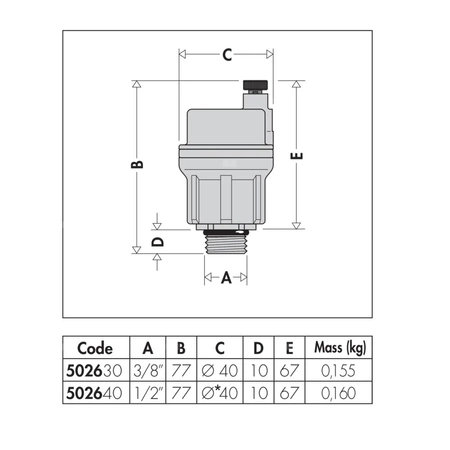 ROBOCAL - Odpowietrznik automatyczny 3/8" GZ. Upust pionowy