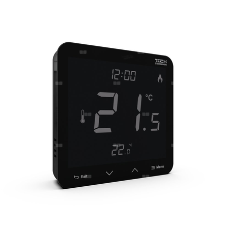 Przewodowy bateryjny natynkowy regulator pokojowy dwustanowy (panel przedni ze szkła) czarny, model T-3.1