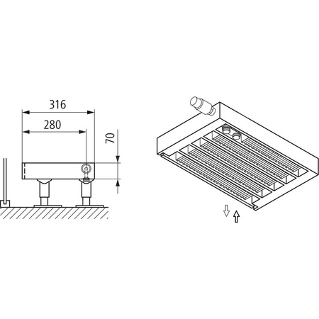 Konwektor Kermi V-Kon S Typ55 BH70x316x2000mm QN2194, weiß, 6 bar, m. Abd., Vent. re