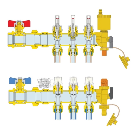 Zespół rozdzielaczy 1 1/4 "GW X 14 wyjść 3/4" GZ