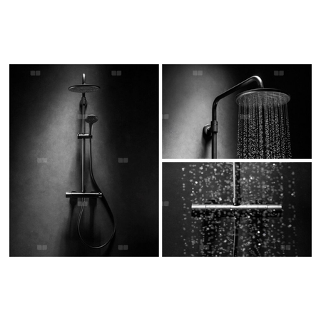 Zestaw natryskowy przesuwny KFA Armatura MOZA czarny, wąż 1500 mm, z deszczownicą