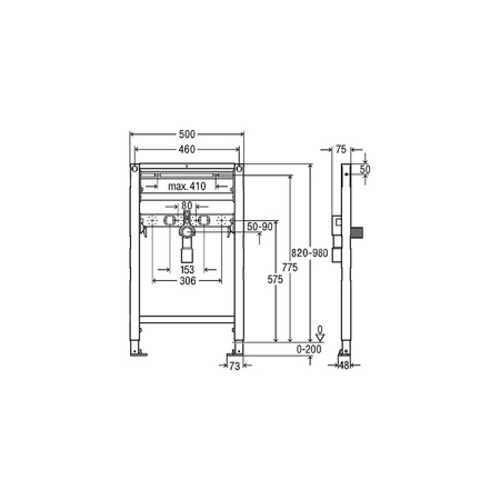 Stelaż podtynkowy do umywalki VIEGA 853531, 820 x 500 x 75 mm, bateria: stojąca, regulacja wysokośći, regulacja szerokości