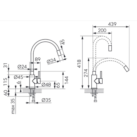 Bateria zlewozmywakowa FERRO ZUMBA INOX, kolor stal, elastyczna beżowa wylewka