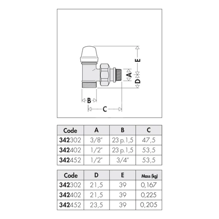 Grzejnikowy zawór odcinający kątowy do rur miedzianych oraz rur z tworzyw sztucznych 1/2" x 3/4"