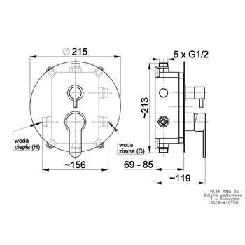 Bateria podtynkowa KFA Armatura HEXA, kolor chrom, poł. GW