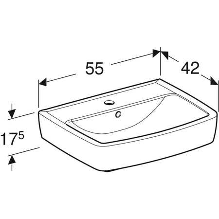 Umywalka Koło Rekord, kształt geometryczny: 55x42cm, Otwór na baterię=Na środku, Przelew=Widoczny, Biały
