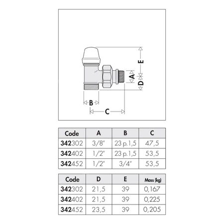 Grzejnikowy zawór odcinający kątowy do rur miedzianych oraz rur z tworzyw sztucznych 1/2" x 3/4"