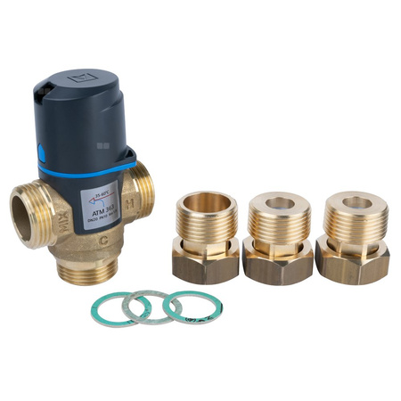 Zawór regulacyjny termostatyczny do wody ciepłej AFRISO ATM 363 ze śrubunkami mosiądz GZ 1'', DN 20, zakres temp. 35-60'C, Kvs 1.6 m3/h, maksymalna temperatura 90'C, maksymane ciśnienie 10 bar
