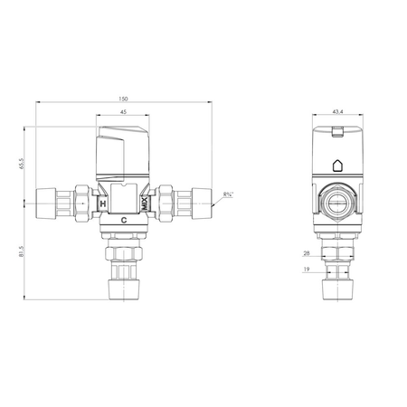 Zawór regulacyjny termostatyczny do wody ciepłej AFRISO ATM 343 ze śrubunkami mosiądz GZ 3/4'', DN 15, zakres temp. 35-60'C, Kvs 1.6 m3/h, maksymalna temperatura 90'C, maksymane ciśnienie 10 bar