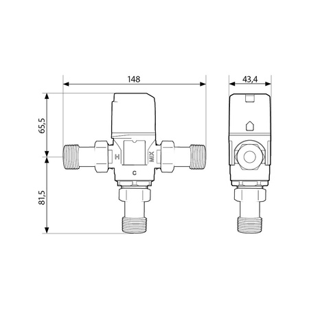 Zawór regulacyjny termostatyczny do wody ciepłej AFRISO ATM 363 ze śrubunkami mosiądz GZ 1'', DN 20, zakres temp. 35-60'C, Kvs 1.6 m3/h, maksymalna temperatura 90'C, maksymane ciśnienie 10 bar