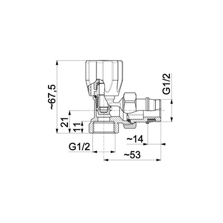Zawór grzejnikowy termostatyczny KFA Armatura z dławikiem kątowy, połączenie 1/2'' mosiądz (niklowanie)