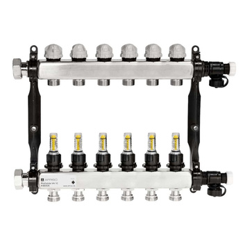 Rozdzielacz do ogrzewania podłogowego AFRISO ProCalida VA 1C 6-obieg. stal nierdzewna GZ 1'' x euroconus 3/4''