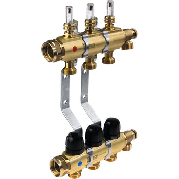TECEfloor rozdzielacz mosiężny 1'' ogrzewania podłogowego 8 sek. z przepływomierzami magnetycznymi i wmontowanymi półśrubunkami