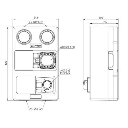 Grupa pompowa AFRISO PrimoTherm K 180-2 DN 25 AP 3-WM-R GZ x GW 1 1/2'' x 1'', z zaworem mieszającym, z izolacją, z pompą obiegową AFRISO APH 361 25-7/180 mm