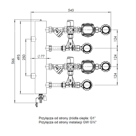Grupa pompowa AFRISO BPS 911 AP GZ x GW 1'' x 3/4'', z zaworem mieszającym, z zaworem termostatycznym, z pompą obiegową AFRISO APH 160 15-7/130 mm