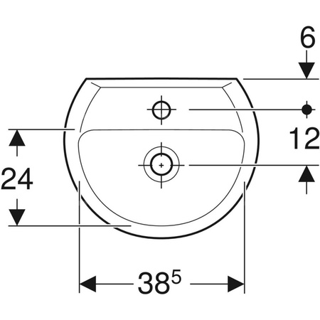 Umywalka mała Koło Rekord z asymetrycznym przelewem: 45x37cm, Otwór na baterię=Na środku, Przelew=Widoczny, Biały