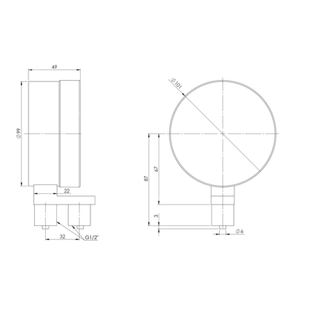 Ciśnieniomierz różnicowy AFRISO KP Dif D401 0/6 mbar mosiądz G1/2B radialne fi 100, kl. 1.6%