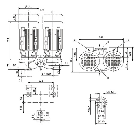 Pompa obiegowa WILO VeroTwin-DPL 32/85-0,37/2 typu in-line z silnikiem znormalizowanym 50 Hz, moc silnika 0.37kW 0.86 A 2900 obr/min, wlot Kołnierz DN 32