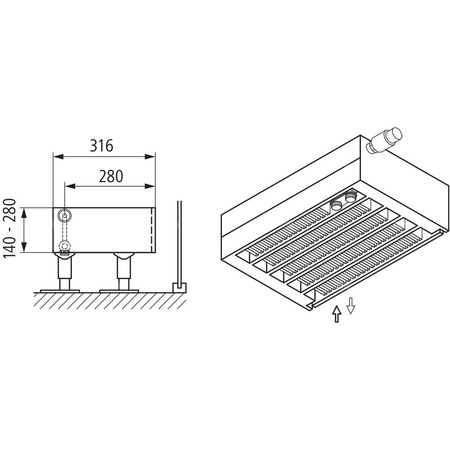 Konwektor Kermi V-Kon S Typ55 BH210x316x1900mm QN4507, weiß, 6 bar, m. Abd., Vent. re