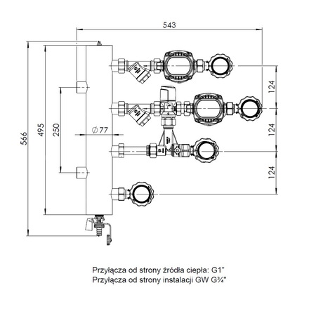 Grupa pompowa AFRISO BPS 901 AP GZ x GW 1'' x 3/4'', z zaworem termostatycznym, z pompą obiegową AFRISO APH 160 15-7/130 mm
