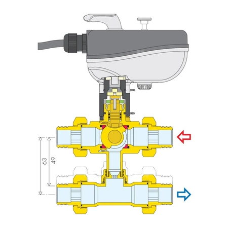Trójdrożny kulowy zawór strefowy z napędem do instalacji klimatyzacyjnych 3/4" - 24V