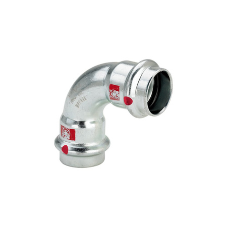 Łuk Prestabo 90' VIEGA 1116 jednoczęściowy, stal (ocynk galwaniczny/elektrolityczny) / stal (ocynk galwaniczny/elektrolityczny), 76.1 mm x 54 mm (mz x mz) z uszczelką